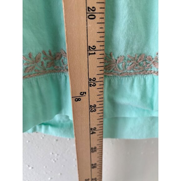 Roller Rabbit Embroidered Tunic Top V-Neck Short Sleeve Aqua Tan M - Picture 7 of 13